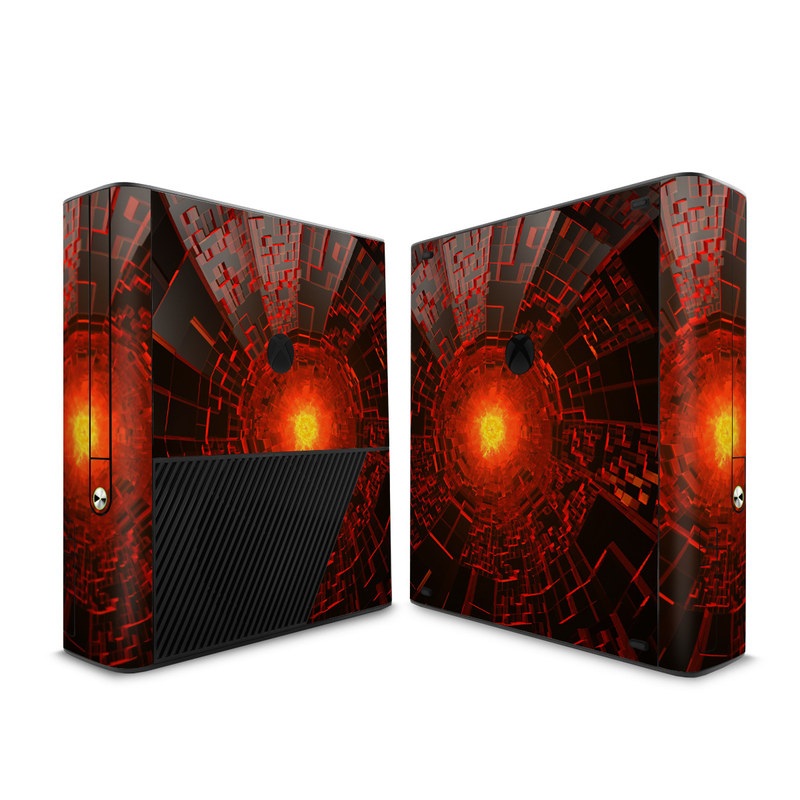 Xbox 360 E Skin design of Red, Fractal art, Light, Circle, Design, Art, Graphics, Symmetry, Pattern, Space, with black, red colors