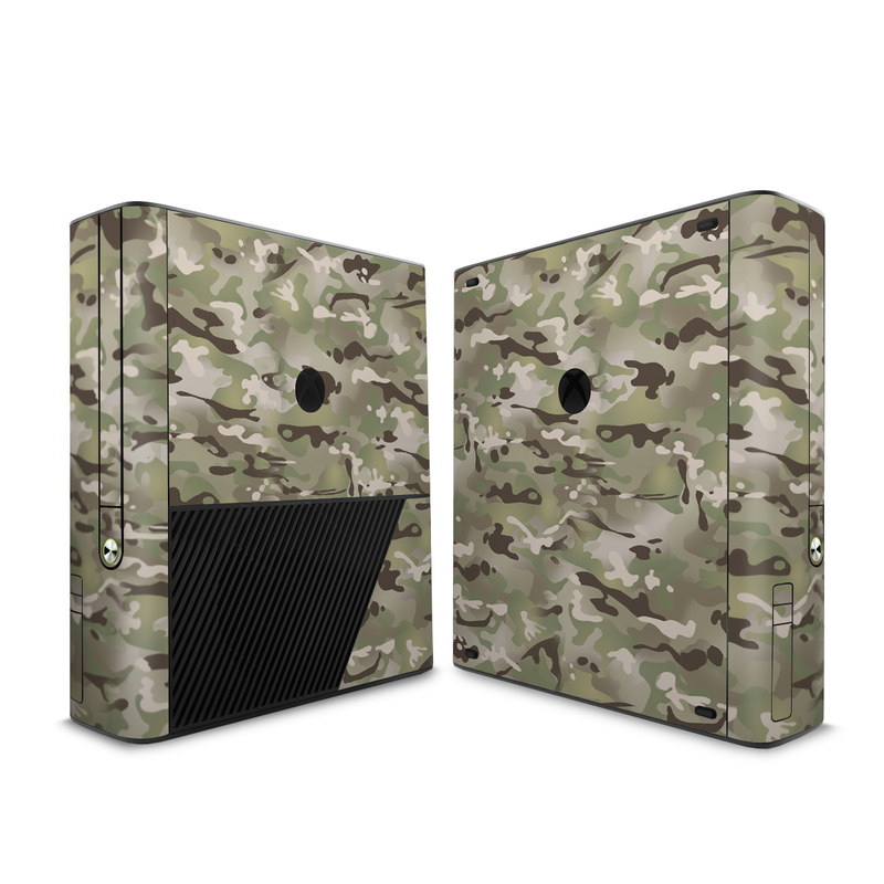 Xbox 360 E Skin design of Military camouflage, Camouflage, Pattern, Clothing, Uniform, Design, Military uniform, Bed sheet with gray, green, black, red colors