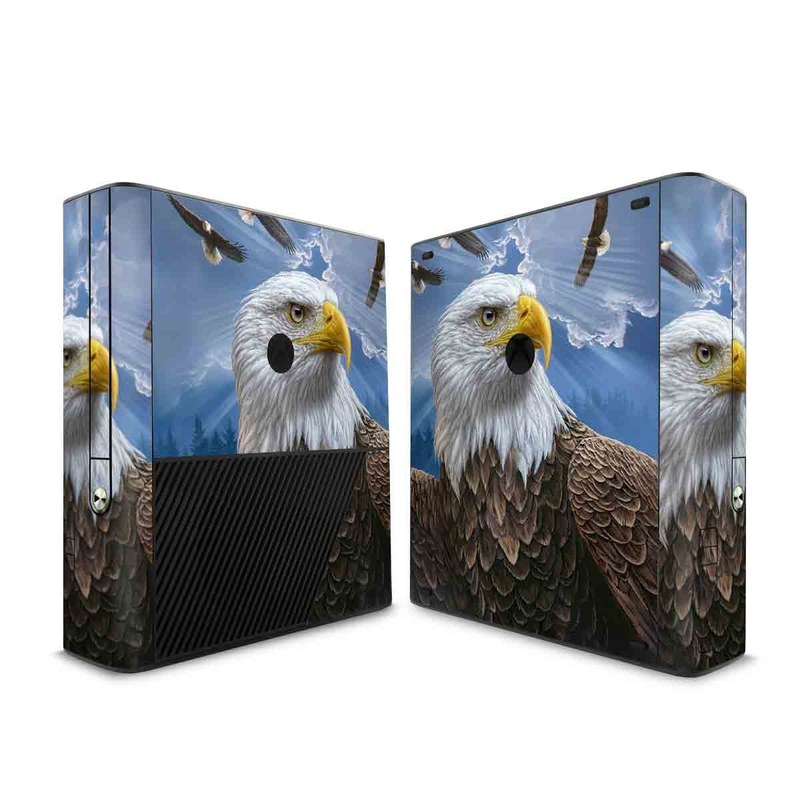 Xbox 360 E Skin design of Bird, Bald eagle, Bird of prey, Vertebrate, Accipitriformes, Accipitridae, Eagle, Nature, Beak, Kite, with blue, brown, white, yellow colors