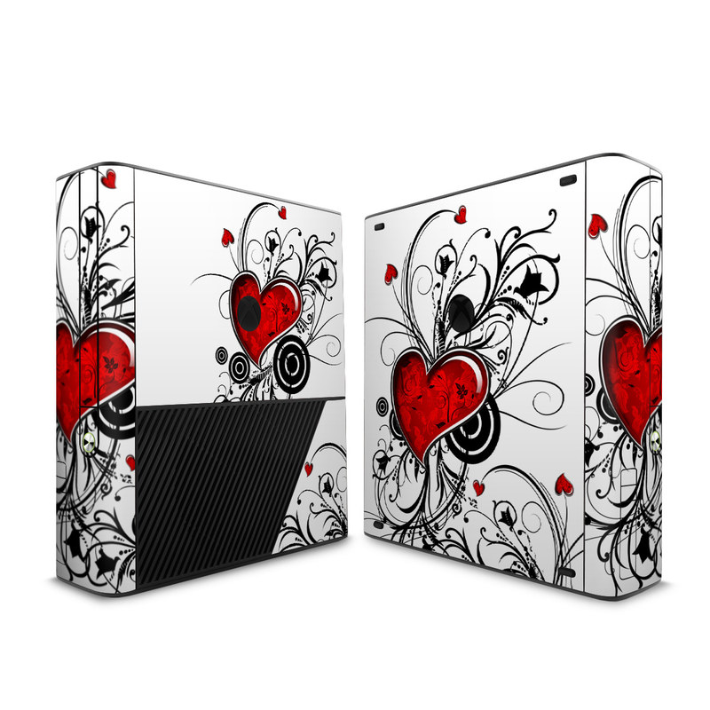 Xbox 360 E Skin design of Heart, Line art, Love, Clip art, Plant, Graphic design, Illustration, with white, gray, black, red colors