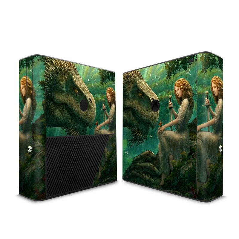 Xbox 360 E Skin design of Dinosaur, Cg artwork, Mythology, Fictional character, Troodon, Extinction, Velociraptor, Illustration, Animated cartoon, Tyrannosaurus, with black, green, gray, red colors