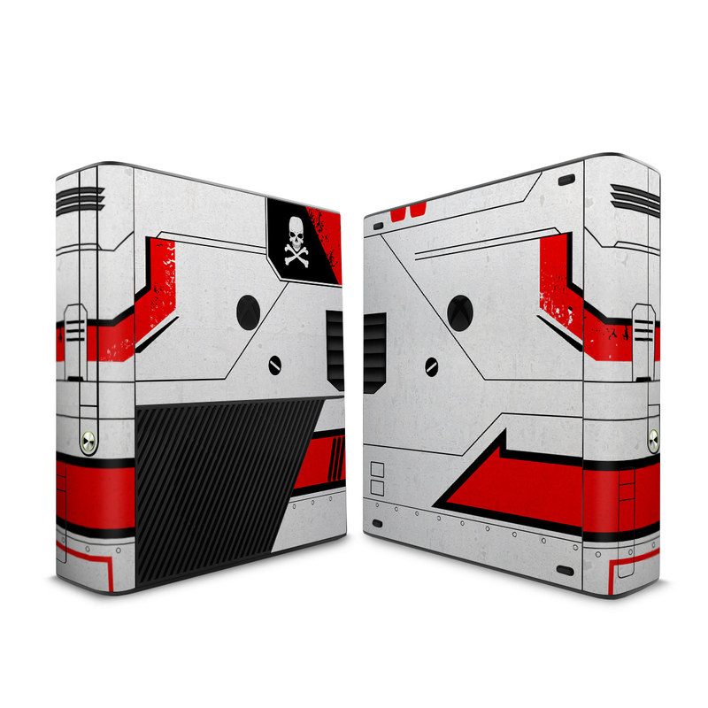 Xbox 360 E Skin design of Floppy disk, Technology, Electric red, Fictional character with white, red, black, gray colors