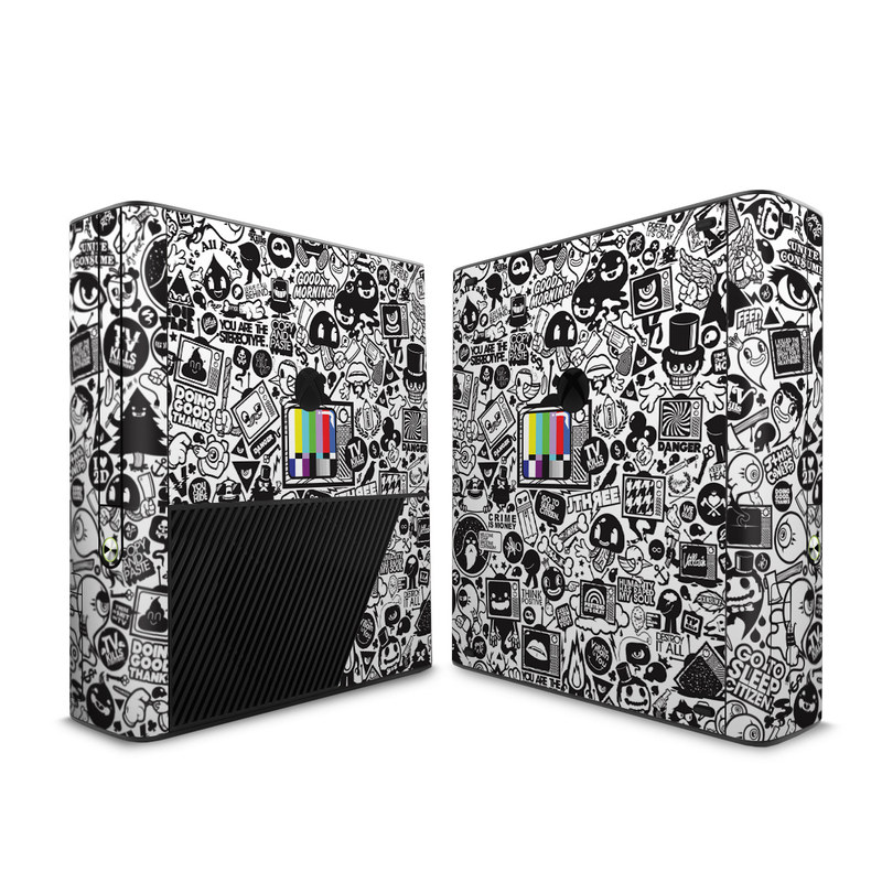 Xbox 360 E Skin design of Pattern, Drawing, Doodle, Design, Visual arts, Font, Black-and-white, Monochrome, Illustration, Art with gray, black, white colors