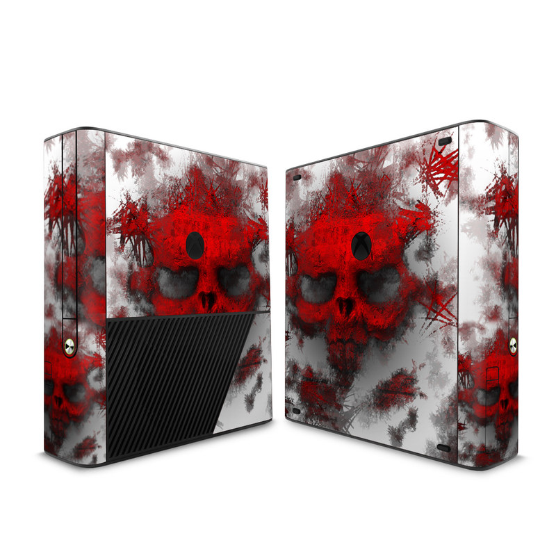 Xbox 360 E Skin design of Red, Graphic design, Skull, Illustration, Bone, Graphics, Art, Fictional character with red, gray, black, white colors