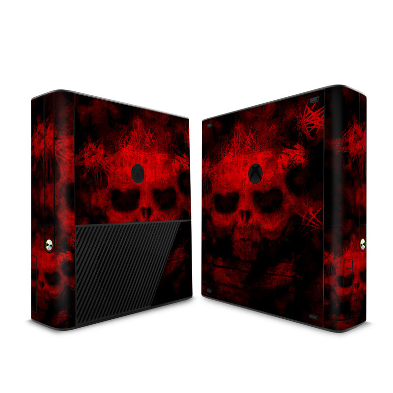 Xbox 360 E Skin design of Red, Skull, Bone, Darkness, Mouth, Graphics, Pattern, Fiction, Art, Fractal art with black, red colors