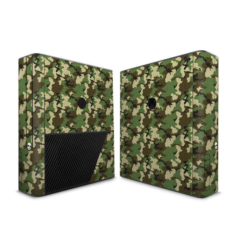 Xbox 360 E Skin design of Military camouflage, Camouflage, Clothing, Pattern, Green, Uniform, Military uniform, Design, Sportswear, Plane with black, gray, green colors