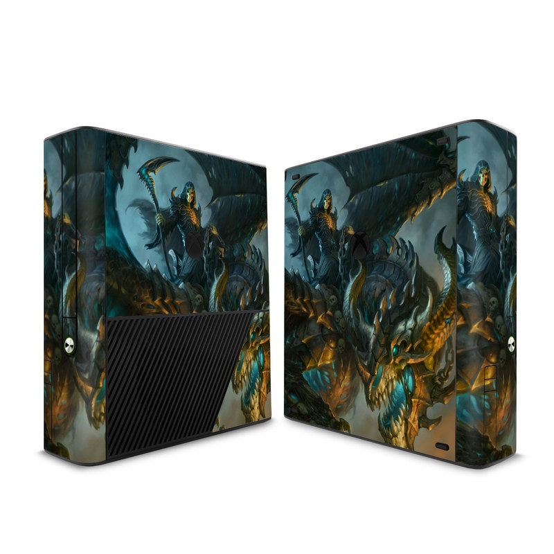 Xbox 360 E Skin design of Dragon, Cg artwork, Fictional character, Mythical creature, Demon, Mythology, Illustration, Cryptid, Art, with orange, yellow, black, brown, blue, white colors