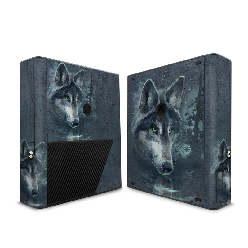 Xbox 360 E Skin design of Wolf, Canidae, Wildlife, Red wolf, Canis, canis lupus tundrarum, Snout, Saarloos wolfdog, Wolfdog, Carnivore, with black, gray, blue colors