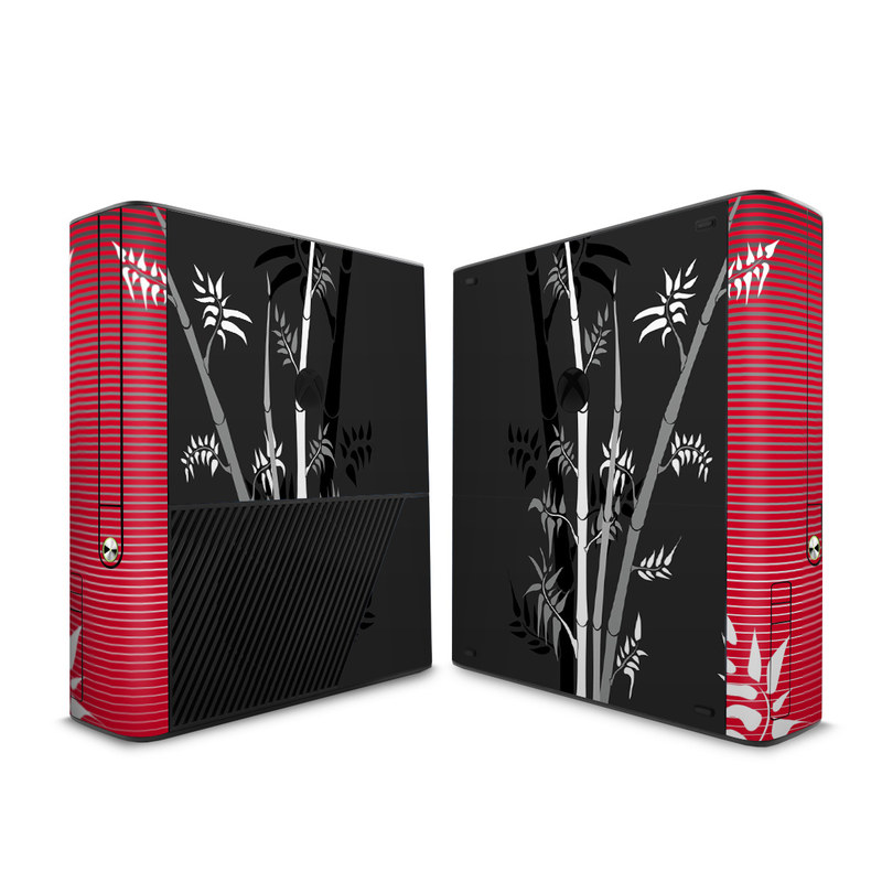 Xbox 360 E Skin design of Tree, Branch, Plant, Graphic design, Bamboo, Illustration, Plant stem, Black-and-white, with black, red, gray, white colors
