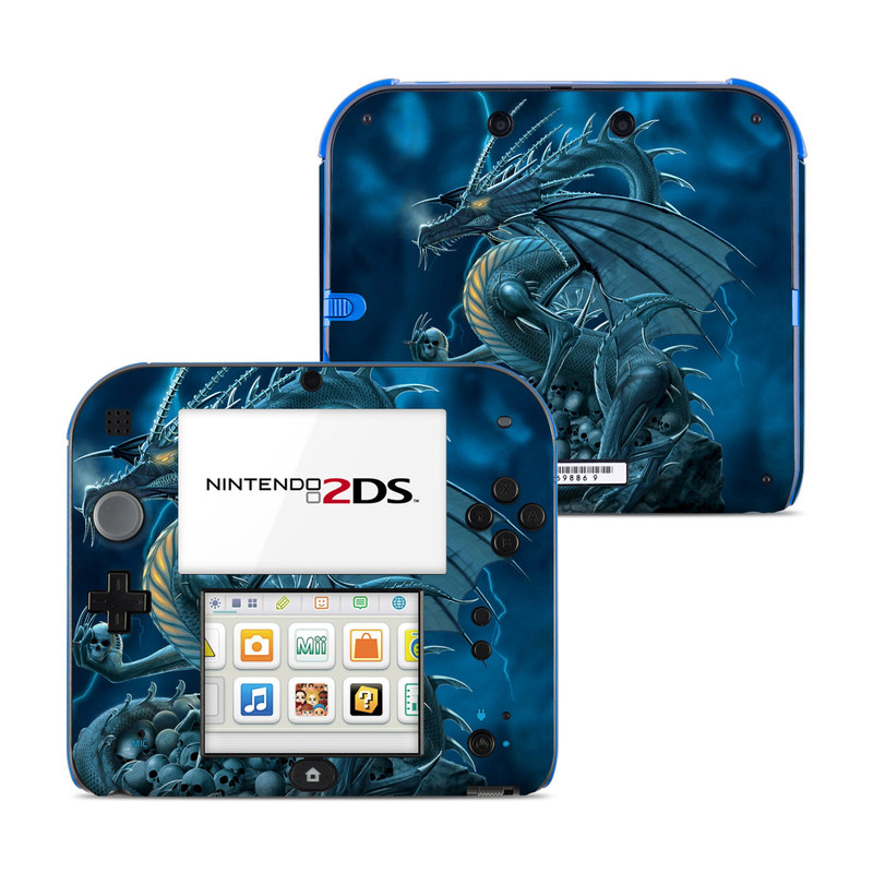 Nintendo 2DS Skin design of Cg artwork, Dragon, Mythology, Fictional character, Illustration, Mythical creature, Art, Demon, with blue, yellow colors