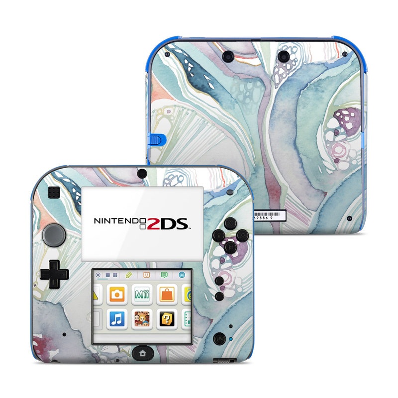 Nintendo 2DS Skin design of Watercolor paint, Plant, Art, Illustration, Flower, with blue, purple, pink, red, orange colors