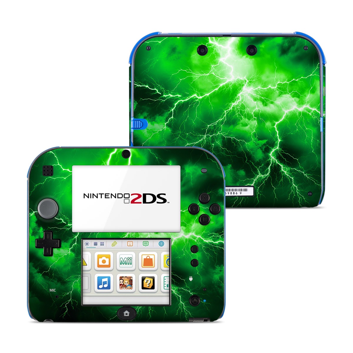 Nintendo 2DS Skin design of Water, Atmosphere, Thunder, Light, Green, Sky, Natural environment, Natural landscape, Electricity, Organism, with black, green colors