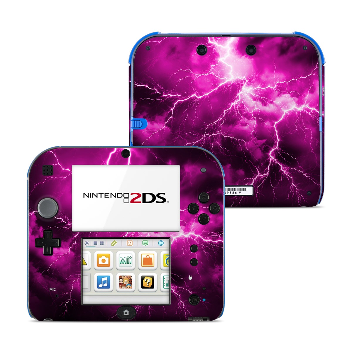 Nintendo 2DS Skin design of Sky, Thunder, Lightning, Thunderstorm, Atmosphere, White, Purple, Light, Nature, Water, with black, pink colors