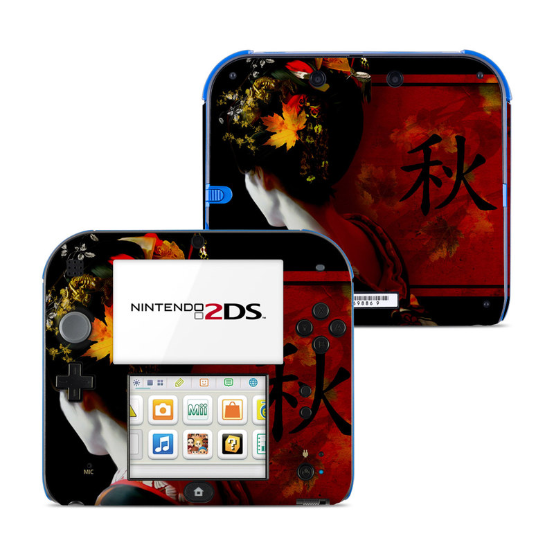Nintendo 2DS Skin design of Geisha, Red, Flower, Plant, Headgear, Photography, Peking opera, Costume, Headpiece, Art, with black, red, orange, yellow, white colors