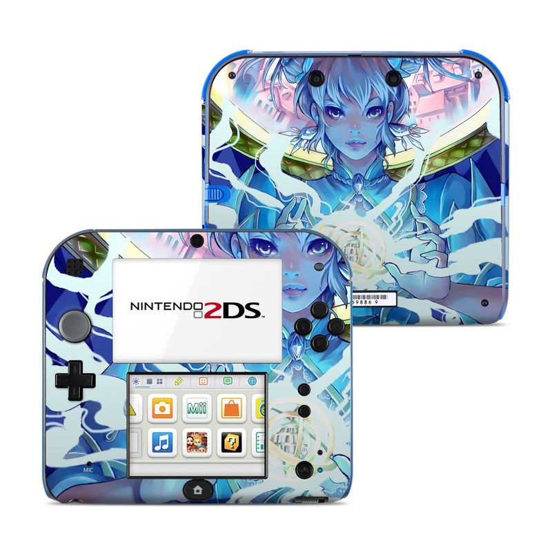 Nintendo 2DS Skin design of Cg artwork, Anime, Cartoon, Sky, Long hair, Illustration, Fictional character, Black hair, Art, with blue, purple, pink, white, yellow colors