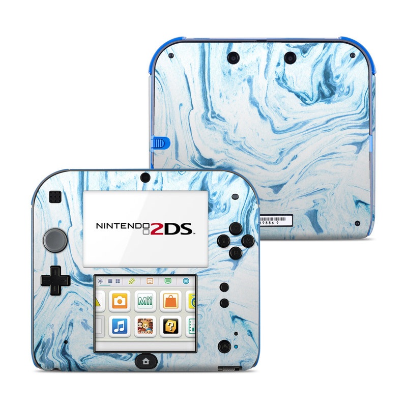 Nintendo 2DS Skin design of Water, Aqua, Wind wave, Drawing, Painting, Wave, Pattern, Art, with blue colors