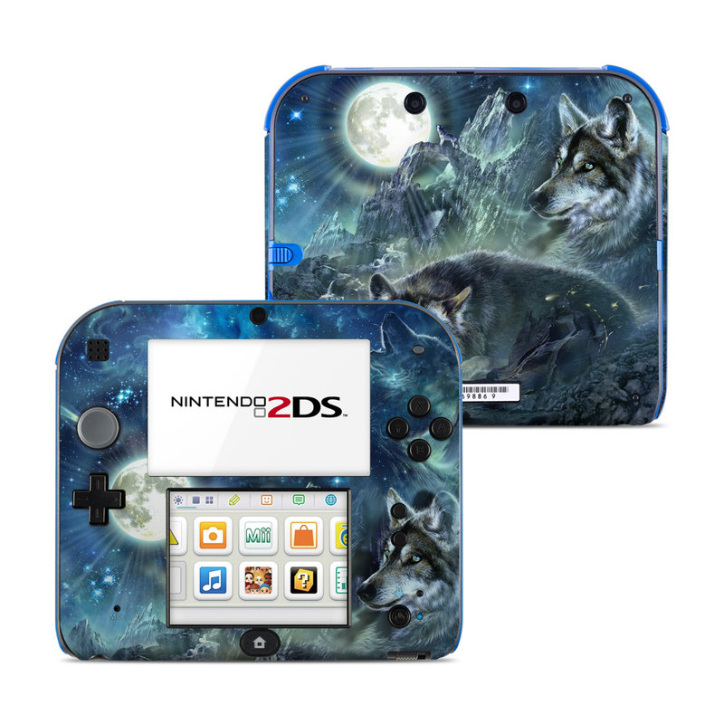 Nintendo 2DS Skin design of Cg artwork, Fictional character, Darkness, Werewolf, Illustration, Wolf, Mythical creature, Graphic design, Dragon, Mythology, with black, blue, gray, white colors