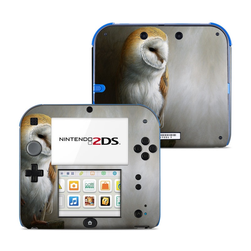 Nintendo 2DS Skin design of Barn owl, Owl, Bird, Bird of prey, Beak, Wildlife, with yellow, white, orange, brown colors