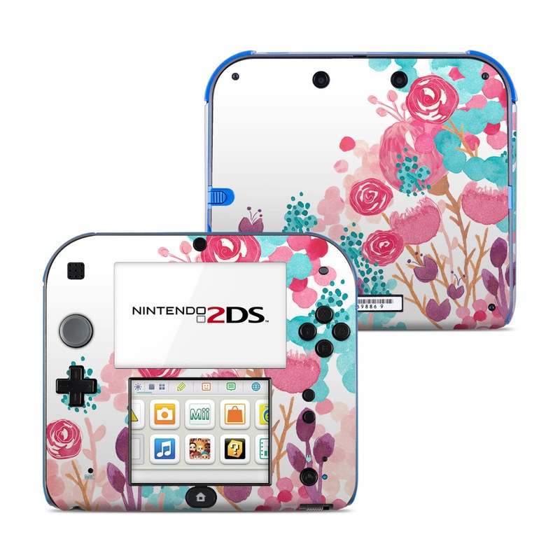 Nintendo 2DS Skin design of Pink, Pattern, Design, Illustration, Clip art, Plant, Graphics, Art, with white, pink, purple, blue, red colors