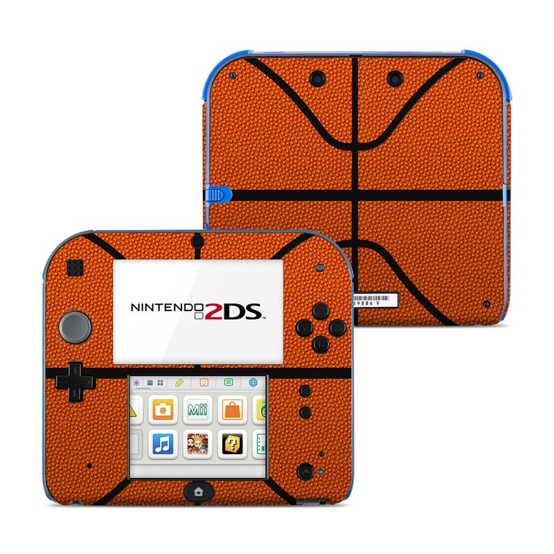Nintendo 2DS Skin design of Orange, Basketball, Line, Pattern, Sport venue, Brown, Yellow, Design, Net, Team sport, with orange, black colors