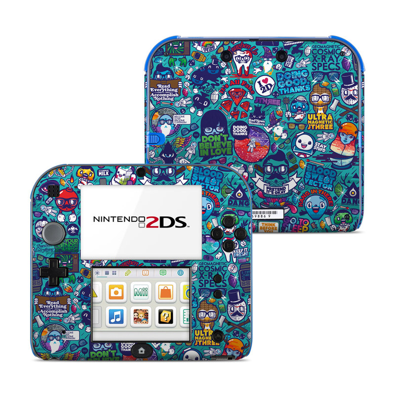 Nintendo 2DS Skin design of Art, Visual arts, Illustration, Graphic design, Psychedelic art, with blue, black, gray, red, green colors