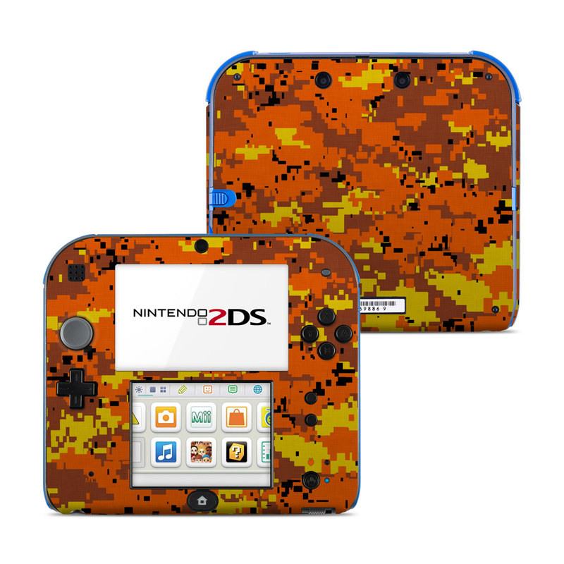 Nintendo 2DS Skin design of Orange, Yellow, Leaf, Tree, Pattern, Autumn, Plant, Deciduous, with red, green, black colors