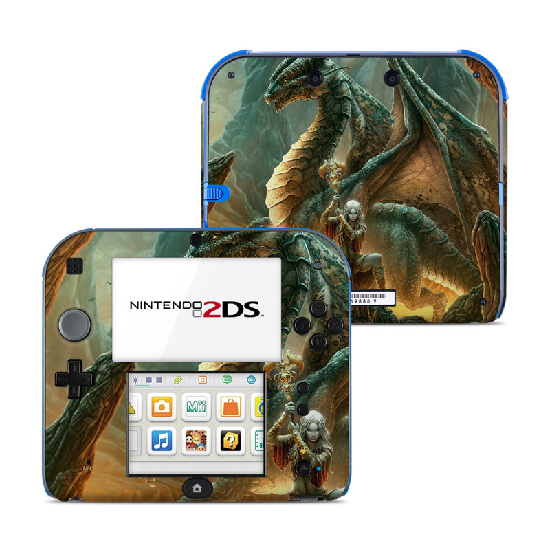 Nintendo 2DS Skin design of Dragon, Cg artwork, Mythology, Fictional character, Mythical creature, Art, Illustration, Cryptid, Sculpture, Demon, with black, green, red, gray, blue colors