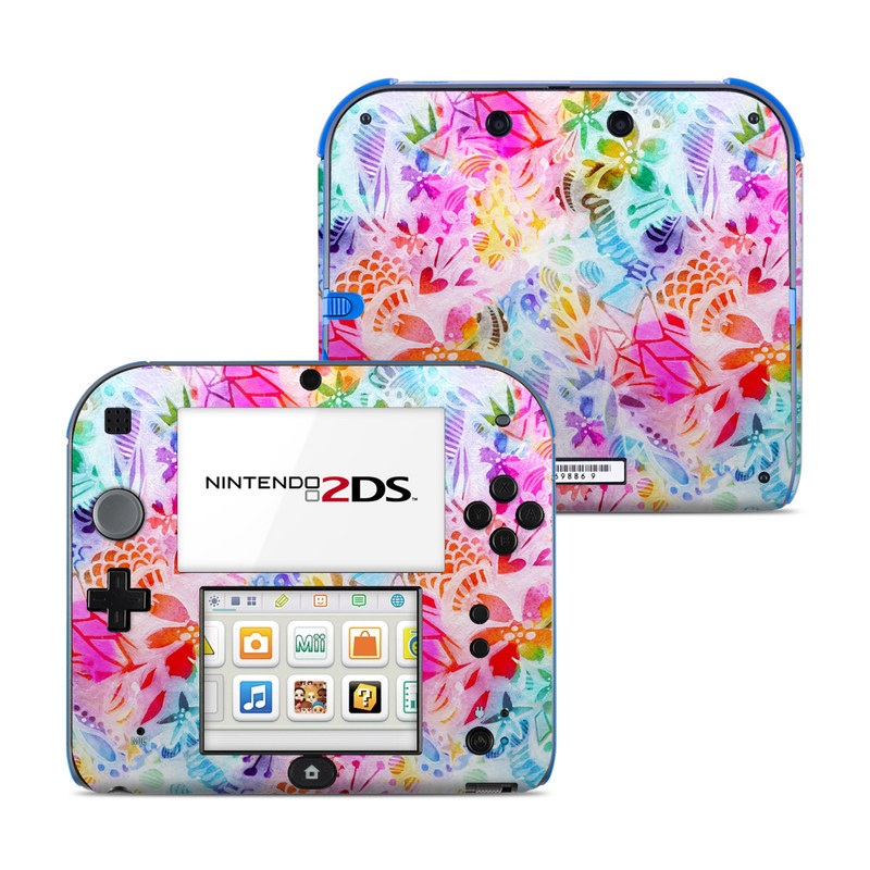 Nintendo 2DS Skin design of Pattern, Design, Textile, Art, with gray, pink, purple, blue colors