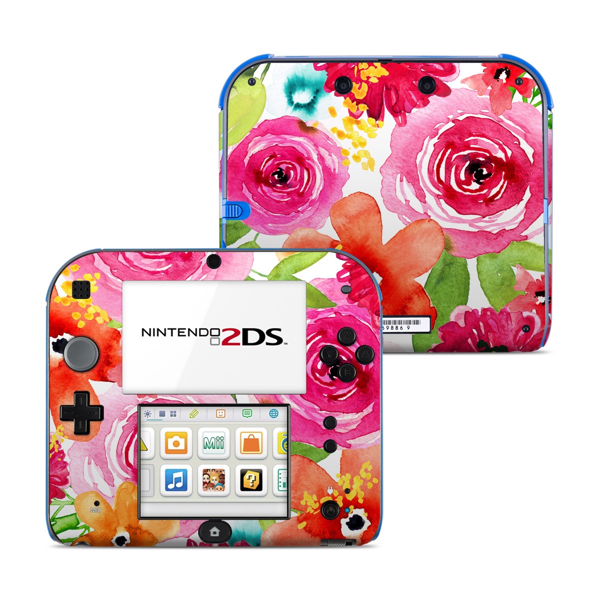 Nintendo 2DS Skin design of Flower, Cut flowers, Floral design, Plant, Pink, Bouquet, Petal, Flower Arranging, Artificial flower, Clip art, with pink, red, green, orange, yellow, blue, white colors