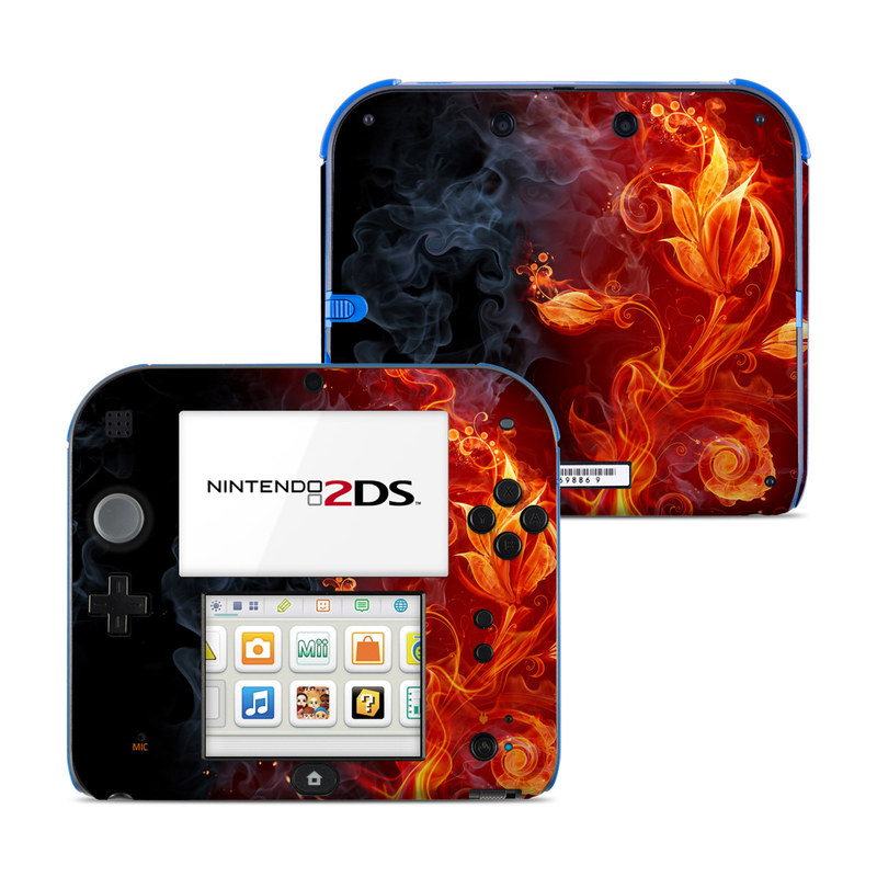 Nintendo 2DS Skin design of Flame, Fire, Heat, Red, Orange, Fractal art, Graphic design, Geological phenomenon, Design, Organism, with black, red, orange colors
