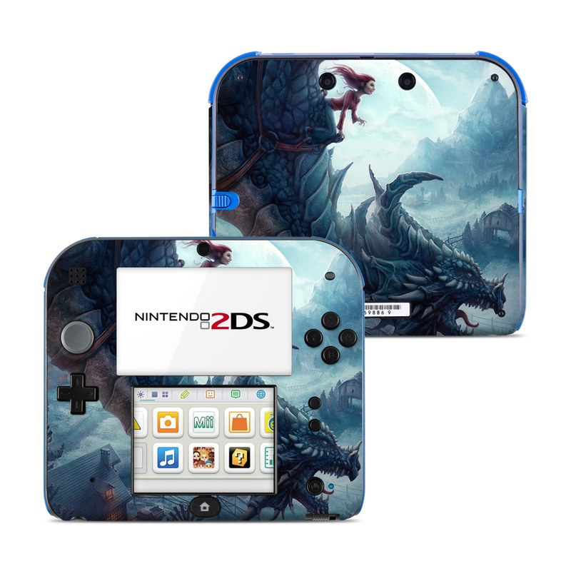 Nintendo 2DS Skin design of Dragon, Cg artwork, Illustration, Action-adventure game, Fictional character, Mythical creature, Mythology, Fiction, Cryptid, Extinction, with blue, white, brown, green colors
