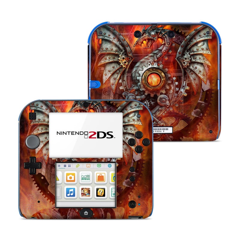 Nintendo 2DS Skin design of Dragon, Demon, Cg artwork, Illustration, Fictional character, Fractal art, Flame, Art, Mythology, Supernatural creature, with red, black, orange, pink, green colors