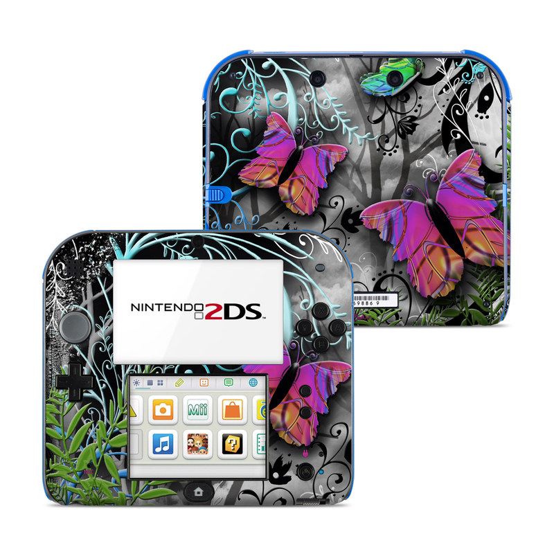Nintendo 2DS Skin design of Butterfly, Pink, Purple, Violet, Organism, Spring, Moths and butterflies, Botany, Plant, Leaf, with black, gray, green, purple, red colors