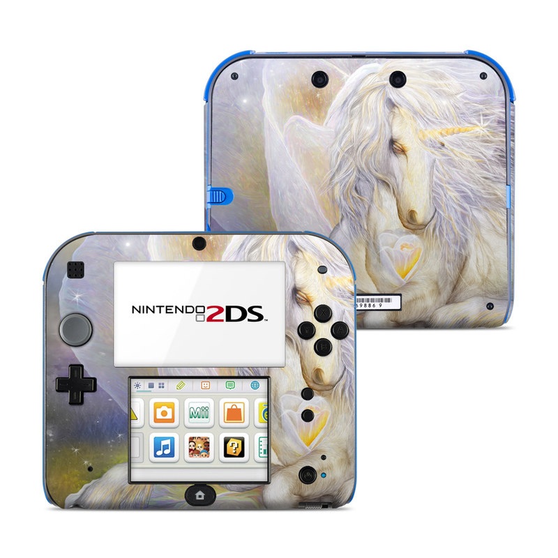 Nintendo 2DS Skin design of Fictional character, Mythical creature, Unicorn, Sky, Mythology, Supernatural creature, Illustration, with gray, black, green, pink, blue colors