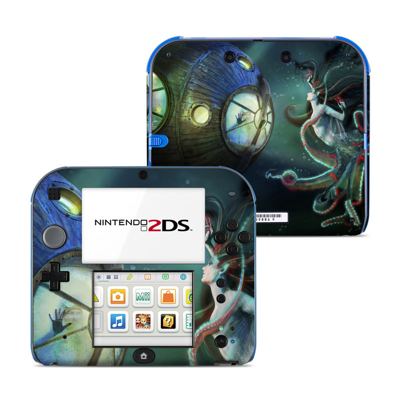 Nintendo 2DS Skin design of Cg artwork, Illustration, Art, Fictional character, Fiction, Space, Fractal art, Graphic design, Mythology, Graphics, with black, gray, blue, green colors