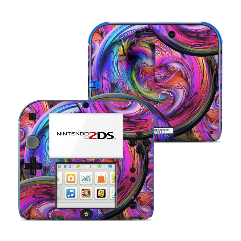 Nintendo 2DS Skin design of Pattern, Psychedelic art, Purple, Art, Fractal art, Design, Graphic design, Colorfulness, Textile, Visual arts, with purple, black, red, gray, blue, green colors