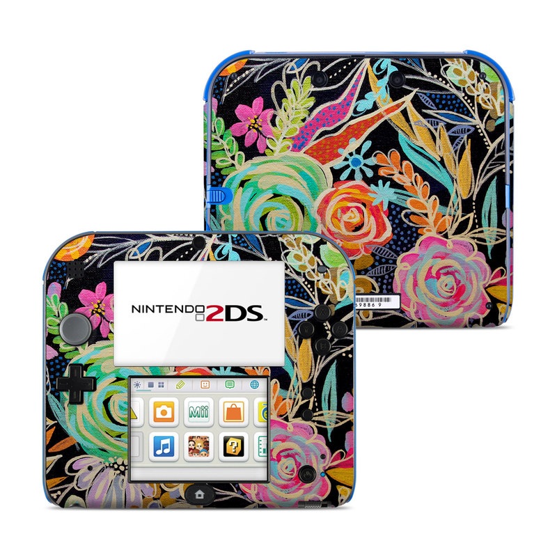 Nintendo 2DS Skin design of Pattern, Floral design, Design, Textile, Visual arts, Art, Graphic design, Psychedelic art, Plant, with black, gray, green, red, blue colors