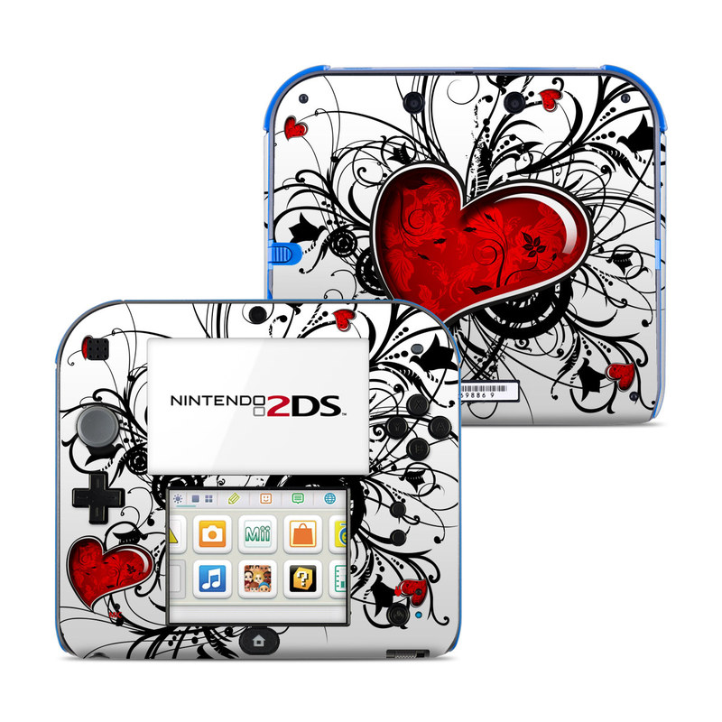 Nintendo 2DS Skin design of Heart, Line art, Love, Clip art, Plant, Graphic design, Illustration, with white, gray, black, red colors