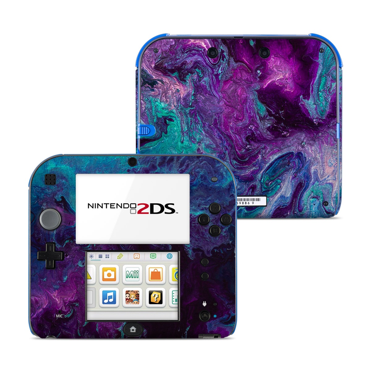 Nintendo 2DS Skin design of Blue, Purple, Violet, Water, Turquoise, Aqua, Pink, Magenta, Teal, Electric blue, with blue, purple, black colors