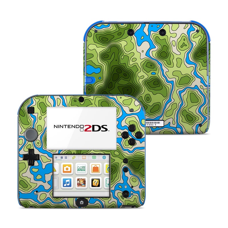 Nintendo 2DS Skin design of Botany, Azure, Organism, Vegetation, Aqua, Terrestrial plant, Symmetry, Electric blue, Pattern, Art, with green, blue colors