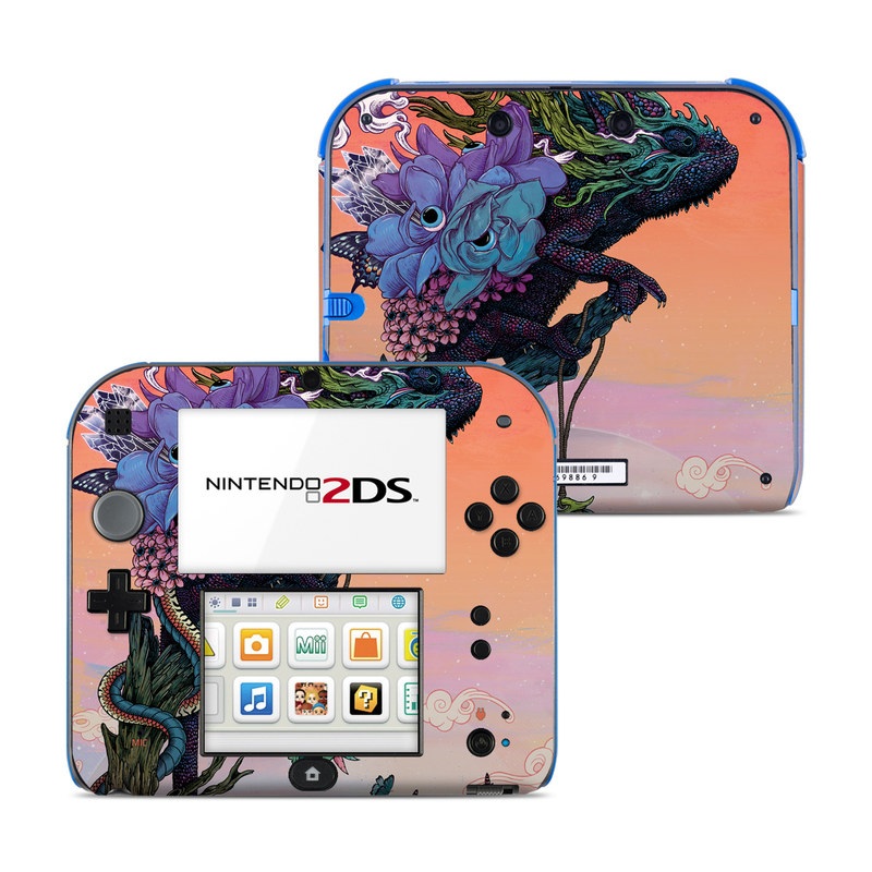 Nintendo 2DS Skin design of Illustration, Fictional character, Fiction, Art, Organism, Plant, Tree, Graphic design, Cg artwork, with red, orange, green, purple, white, blue, brown colors