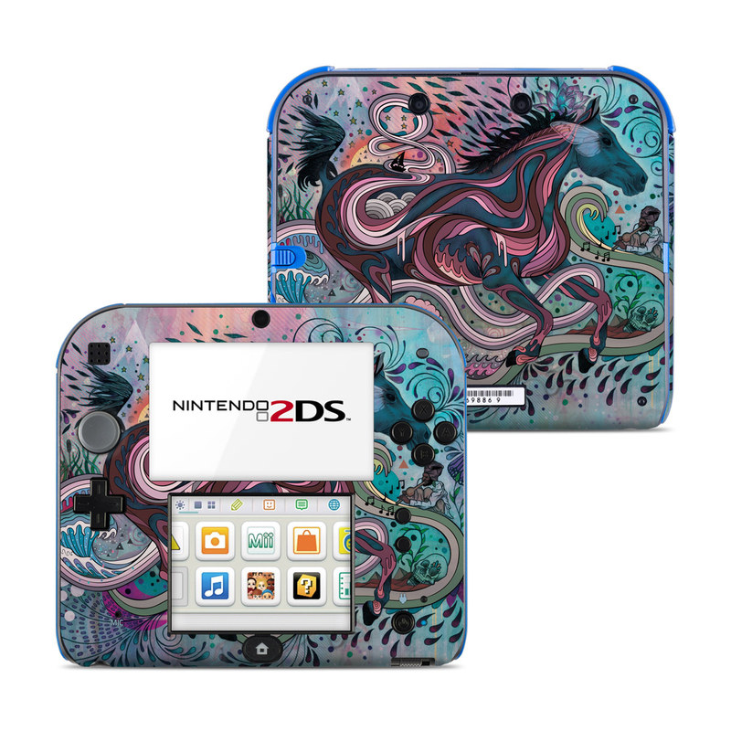 Nintendo 2DS Skin design of Illustration, Art, Visual arts, Graphic design, Fictional character, Psychedelic art, Pattern, Drawing, Painting, Mythology, with gray, black, blue, red, purple colors