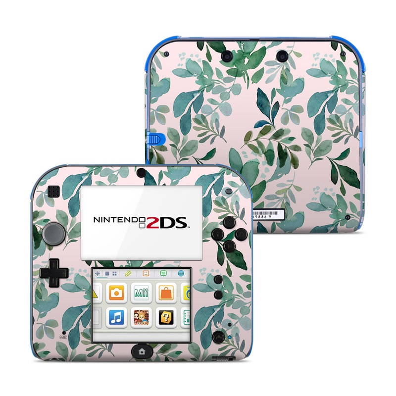 Nintendo 2DS Skin design of Pattern, Green, Leaf, Design, Plant, Tree, Military camouflage, with white, green, blue colors