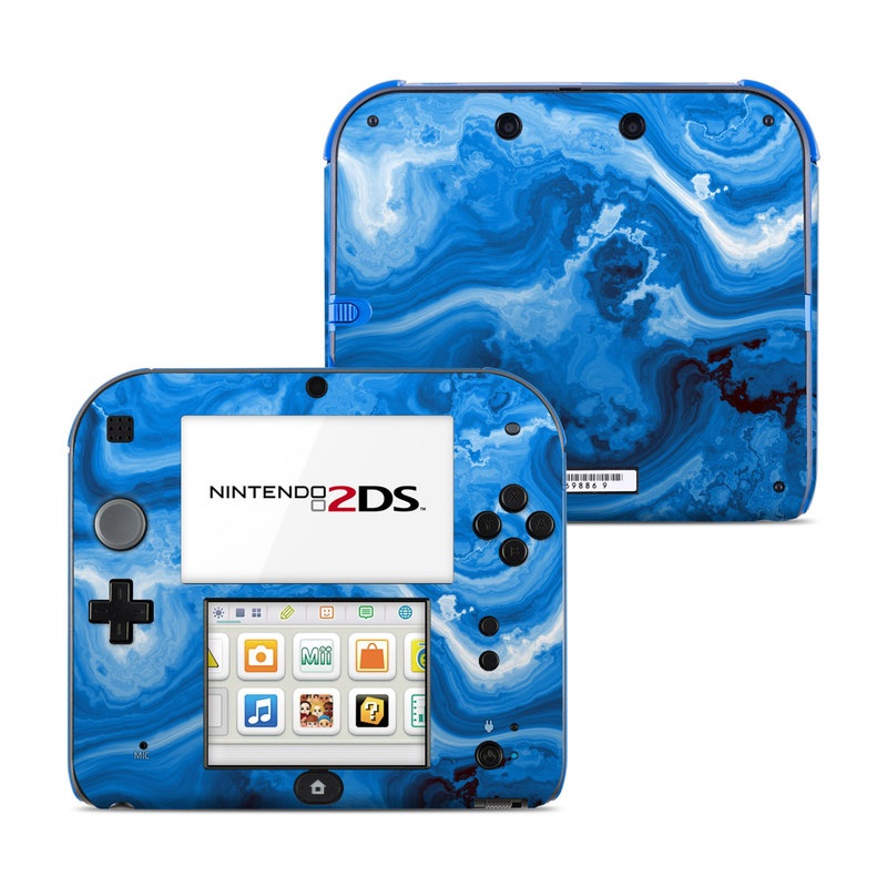 Nintendo 2DS Skin design of Blue, Water, Aqua, Azure, Turquoise, Pattern, Liquid, Wave, Electric blue, Design, with blue, white, black colors
