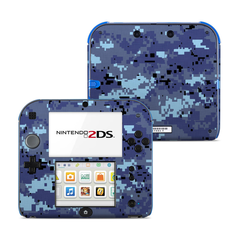 Nintendo 2DS Skin design of Military camouflage, Pattern, Blue, Aqua, Teal, Design, Camouflage, Textile, Uniform, with blue, black, gray, purple colors