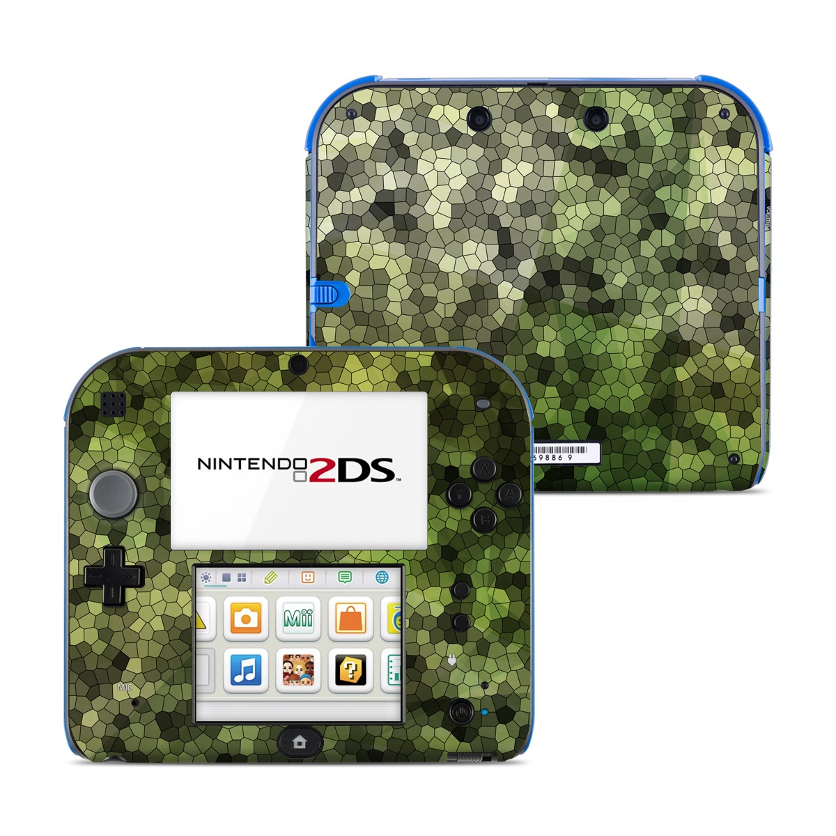 Nintendo 2DS Skin design of Green, Grass, Leaf, Plant, Pattern, Groundcover, with black, white, green, gray colors