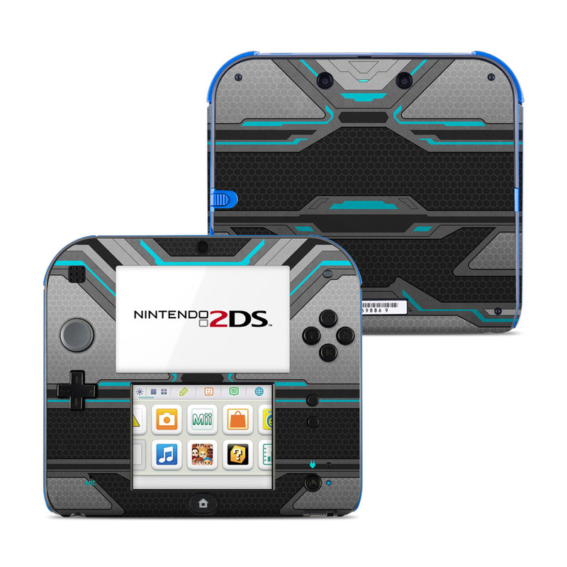 Nintendo 2DS Skin design of Blue, Turquoise, Pattern, Teal, Symmetry, Design, Line, Automotive design, Font, with black, gray, blue colors