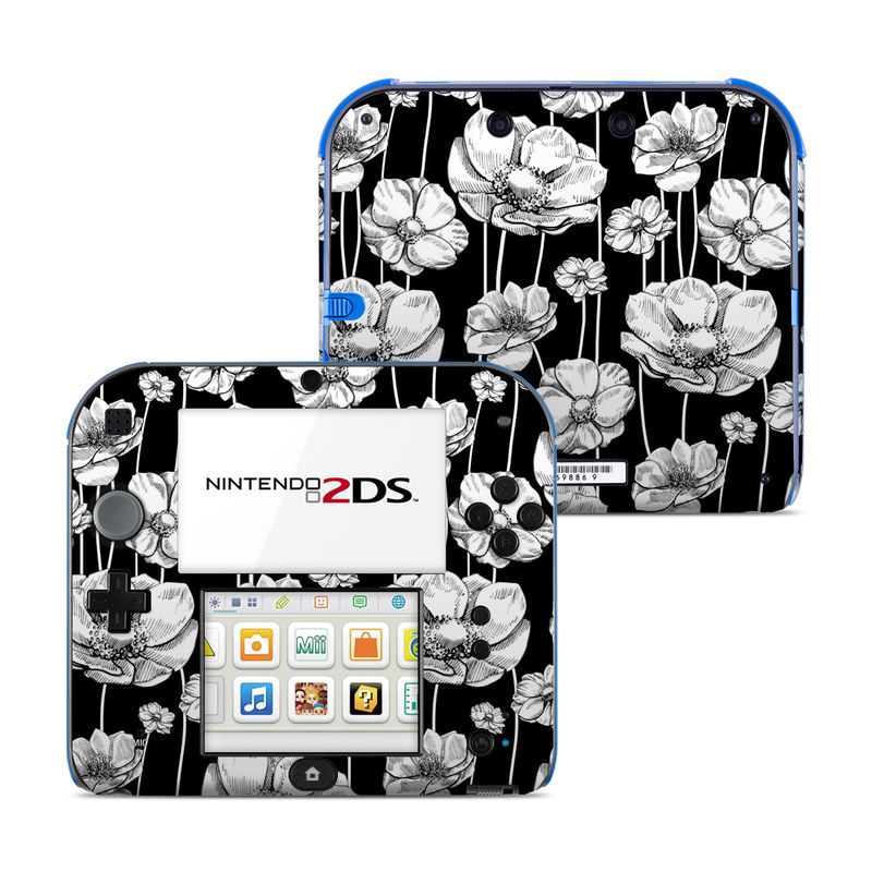 Nintendo 2DS Skin design of Flower, Black-and-white, Plant, Botany, Petal, Design, Wildflower, Monochrome photography, Pattern, Monochrome, with black, gray, white colors
