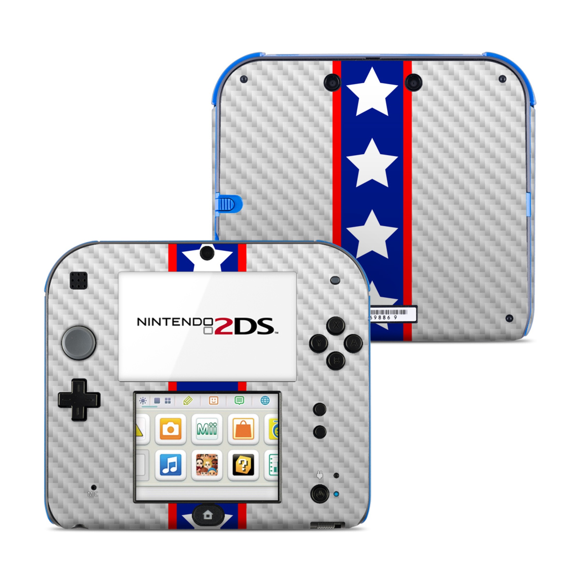 Nintendo 2DS Skin design of Flag of the united states, Flag, Font, Parallel, Electric blue, Rectangle, Pattern, Flag Day (USA), Symbol, Carmine, with gray, white, blue, red colors