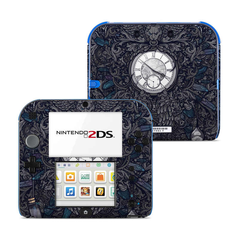 Nintendo 2DS Skin design of Blue, Pattern, Psychedelic art, Design, Circle, Art, Font, Graphic design, Visual arts, Illustration, with black, gray colors